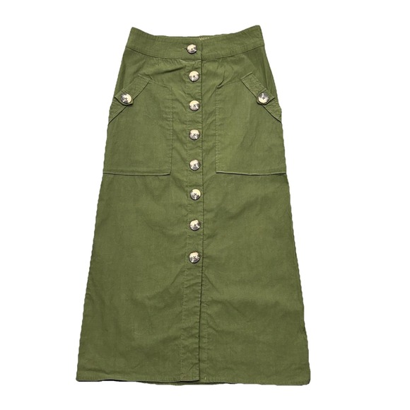 Maeve Dresses & Skirts - Anthropologie Maeve Cargo Button Down Midi Skirt Green Size 4 Linen Blend‎ Boho